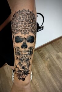 skull, flowers